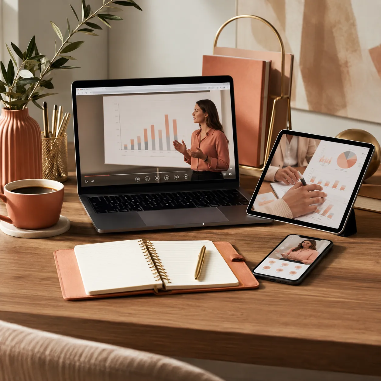 Estados contables y gráficos de resultados en notebook y tablet